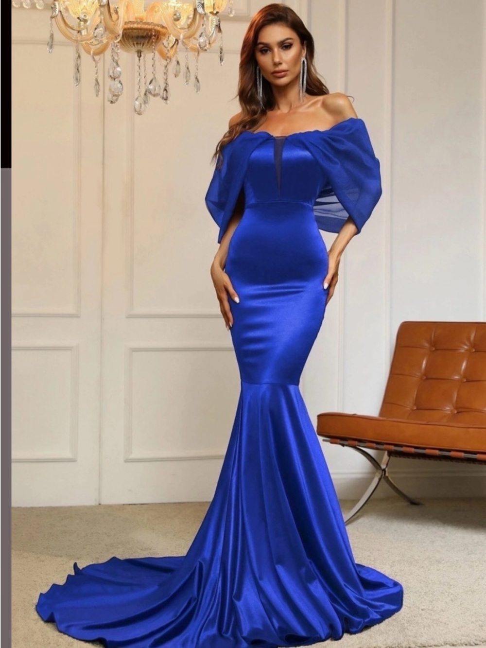 Off-Shoulder Royal Blue Mermaid Prom Gown